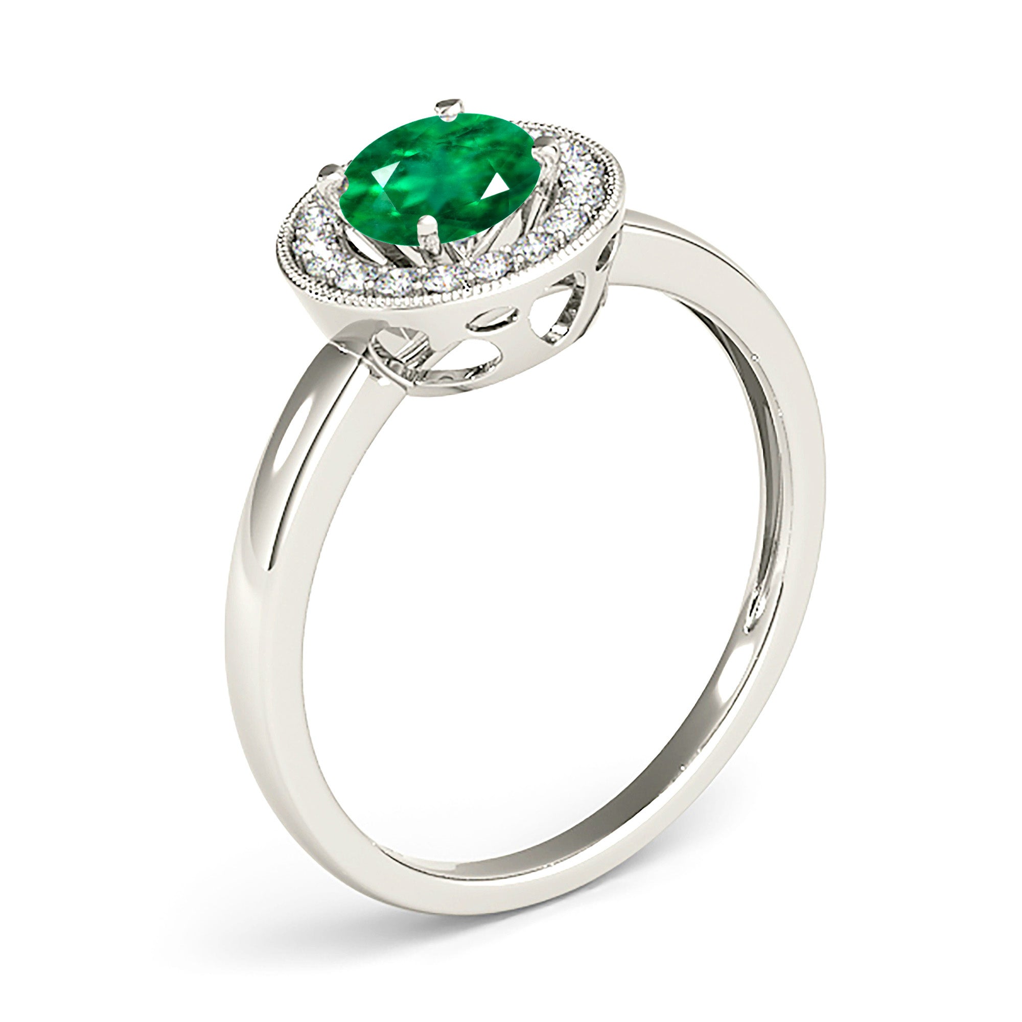 1.14 ct. Genuine Emerald Ring with 0.20 ctw. Diamond Milgrain Halo And Solid Gold Shank-VIRABYANI